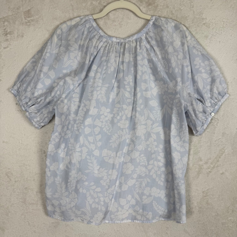 Ann Taylor Blue White Floral Puff Sleeve Cottagecore Peasant Blouse Top L Petite - Picture 2 of 6